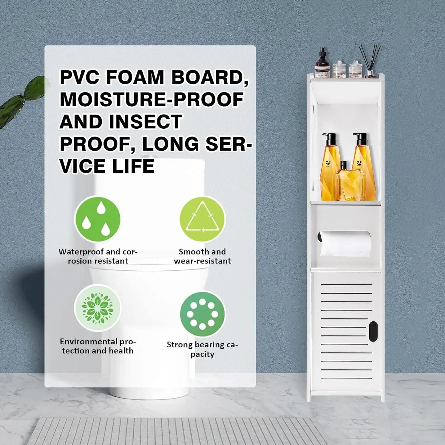 DayPlus Bathroom Waterproof Cabinet w/Paper Drawer,Tall Toilet Storage Cupboard,White Organizer Shelves,Free-standing Storage