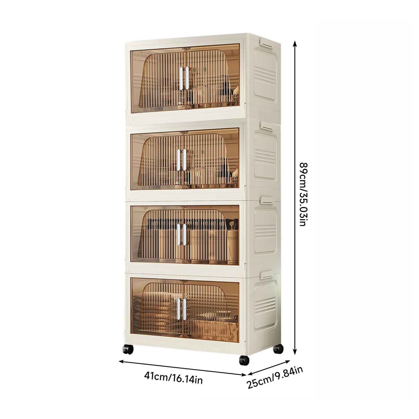 3/4 Layer Folding Storage Cabinet Storages Cabinet Waterproof Dustproof With Swivel Wheel Kitchen Bedroom Living Room Wardrobe