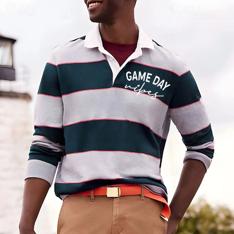 2026 New Striped Polo Shirts For Men Simple Fashion Long Sleeve 3D Printed Golf Polo Shirt Casual Oversized Daily Wear Tops