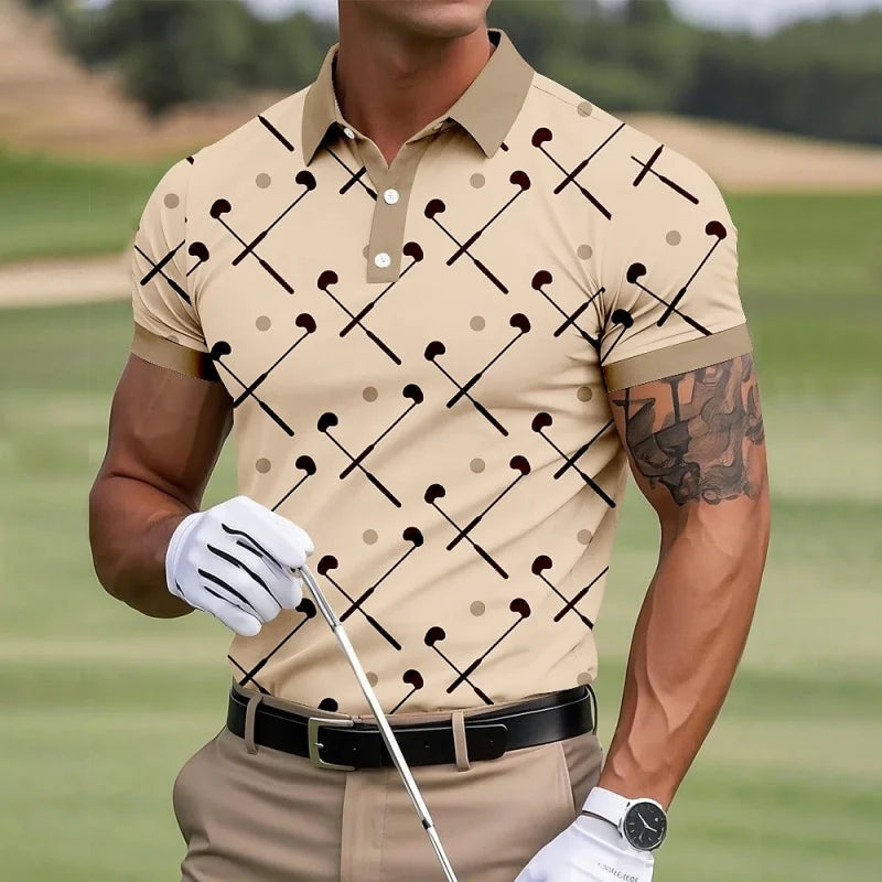 Fun Golf Pattern Polo Shirt For Men Colorful Cartoon 3D Printed Tees Summer Casual Street Short Sleeve Loose T-Shirt Lapel Tops