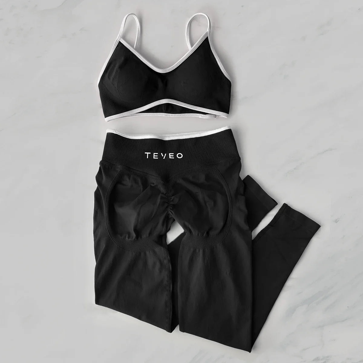 TEVEO 2 Pièces Ensemble De Sport Femme Leggings Vêtements D'Entraînement Ensemble De Soutien-gorge Sans Couture Scrunch Legging