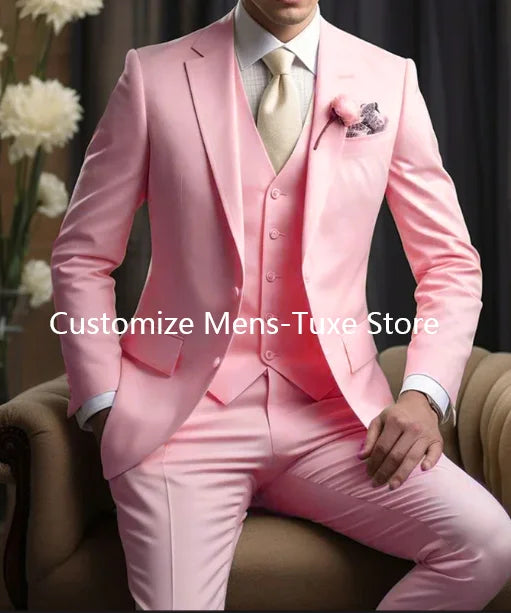 Elegant Wedding Men's Suits Blazer Slim Fit 3 Pcs Jacket Pants Vest Luxury Costume Homme Formal Party Male Clothing