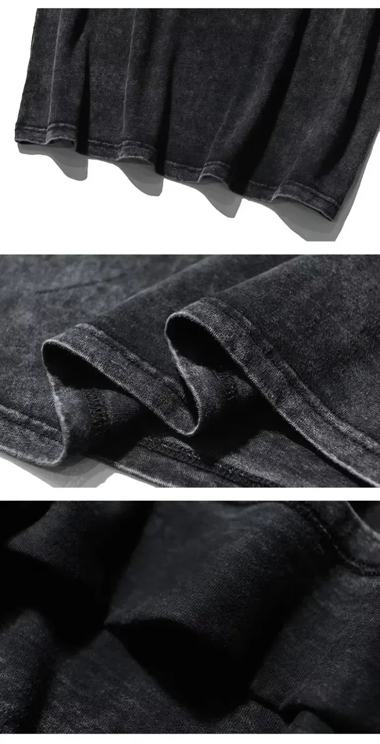 Washed T Shirt Houses and Humans Retro 90s Hip Hop T-Shirt Oversize Dungeon Dragon DnD Streetwear Printed Tops Tees for Men