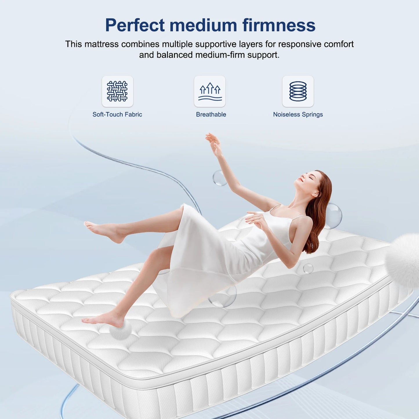 AUTHMIC 7-Zone Pocket Spring Mattress 25cm Thick Medium Firm Hybrid Breathable Anti-Mite Noiseless Bed for Adults Sleep Support