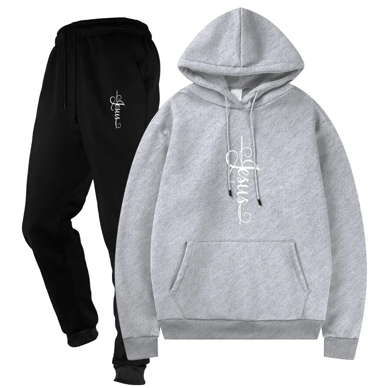 Basic Fleece Hoodies And SweatPants Set Men's Ensemble Track Suit Sportswear Unisex for Jogging