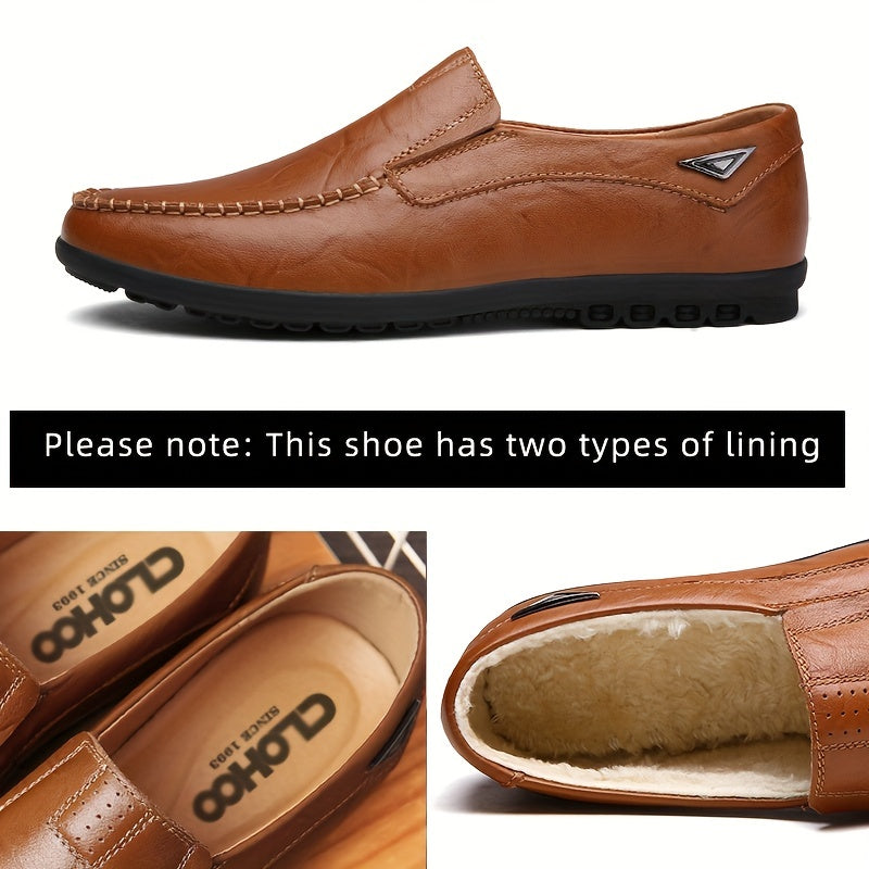 CLOHOO Men'S Genuine Faux Leather Slip-On Loafers - Non-Slip Comfortable Casual Shoes with Round Toe, Black, Rubber Sole, and Faux Cover Lining for All Seasons, Comfortable Footwear | Sleek Loafer Design | Durable Footwear