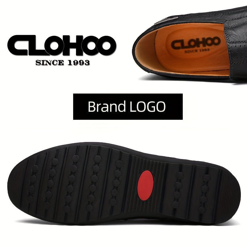 CLOHOO Men'S Genuine Faux Leather Slip-On Loafers - Non-Slip Comfortable Casual Shoes with Round Toe, Black, Rubber Sole, and Faux Cover Lining for All Seasons, Comfortable Footwear | Sleek Loafer Design | Durable Footwear