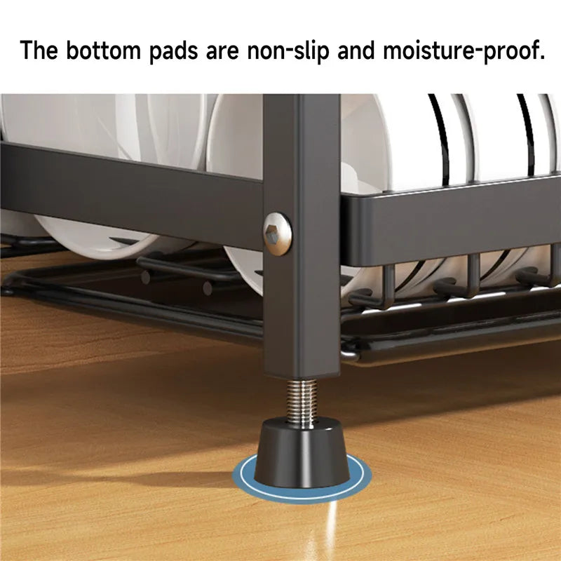 Dish Drying Rack 2-Tier Compact Kitchen Dish Rack Drainboard Set Large Rust-Proof Dish Drainer with Utensil Holder