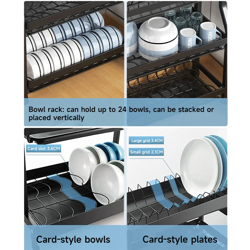 Dish Drying Rack 2-Tier Compact Kitchen Dish Rack Drainboard Set Large Rust-Proof Dish Drainer with Utensil Holder