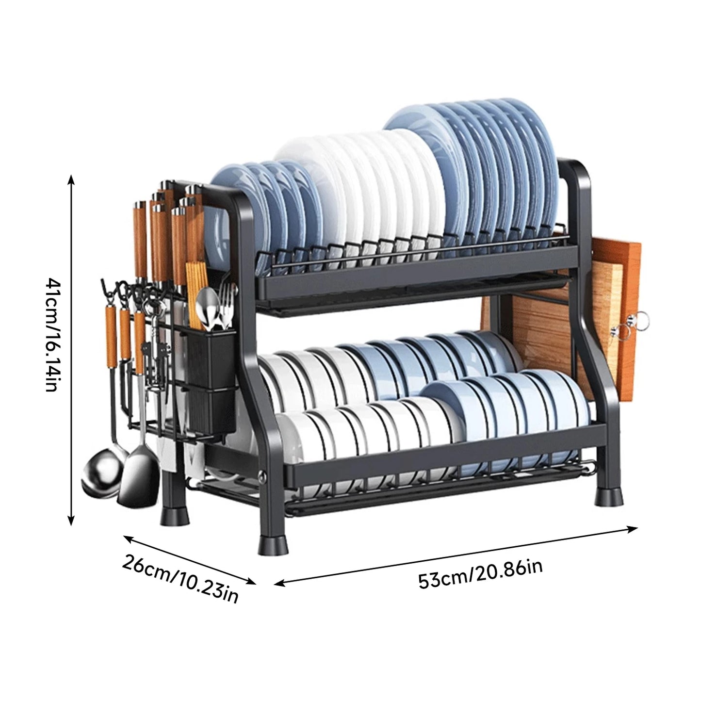 Dish Drying Rack 2-Tier Compact Kitchen Dish Rack Drainboard Set Large Rust-Proof Dish Drainer with Utensil Holder