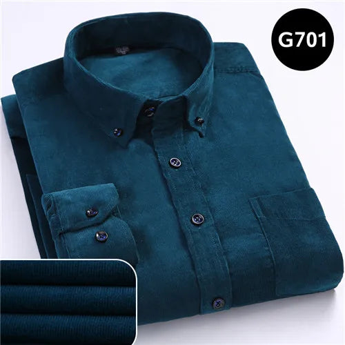 winter Warm Quality 100%cotton Corduroy long sleeved button collar smart casual shirts for men comfortable 50-110kg