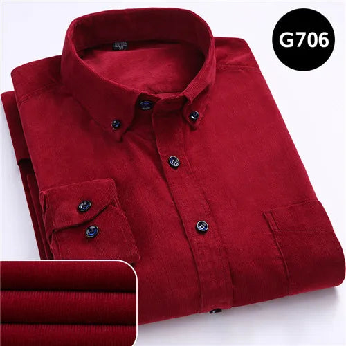 winter Warm Quality 100%cotton Corduroy long sleeved button collar smart casual shirts for men comfortable 50-110kg