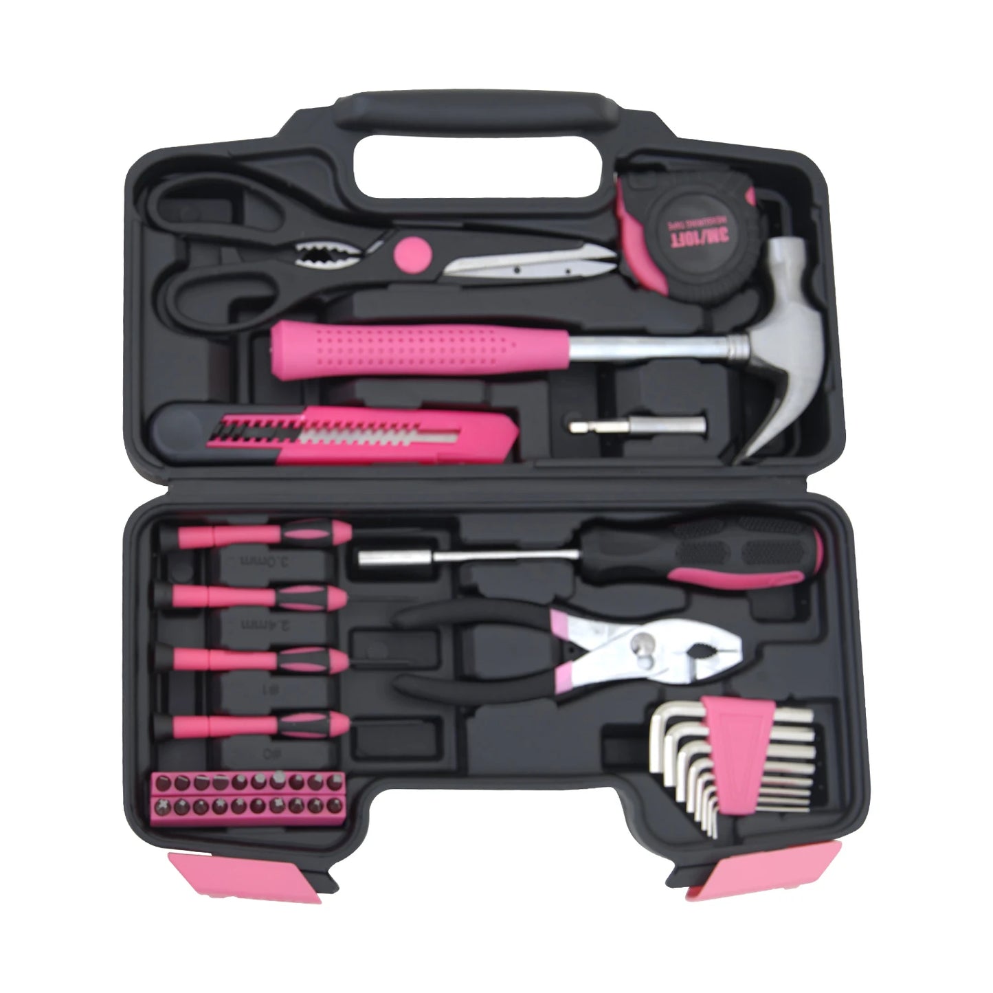 Pink Carbon Steel Tool Sets 39 PCS Socket Pliers Wrenches Scissors Hard Case Customizable Home Hardware Kit with OEM Support