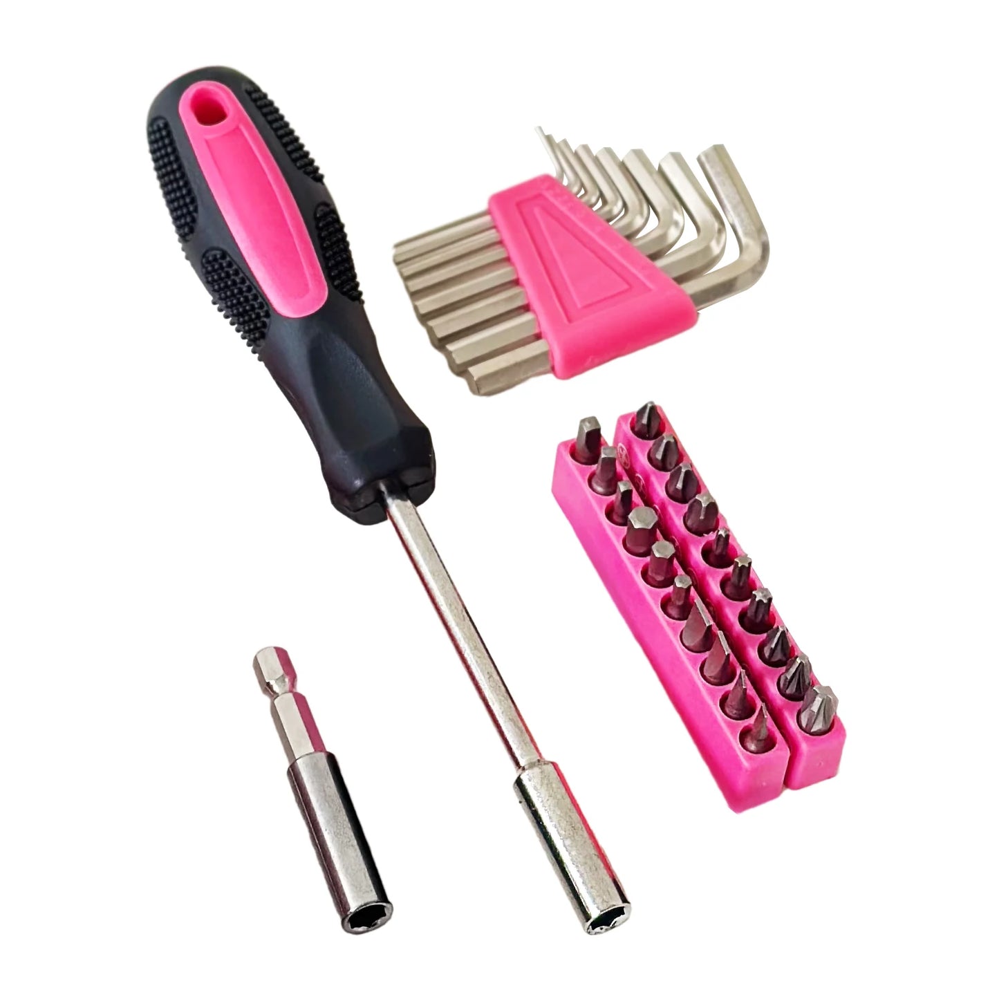Pink Carbon Steel Tool Sets 39 PCS Socket Pliers Wrenches Scissors Hard Case Customizable Home Hardware Kit with OEM Support
