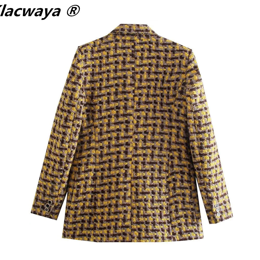 Tweed Set Women Suits 2021 Two Piece Set Women Double Breasted Blazer High Waist Skirt Shorts Plaid Women Suit With Shorts