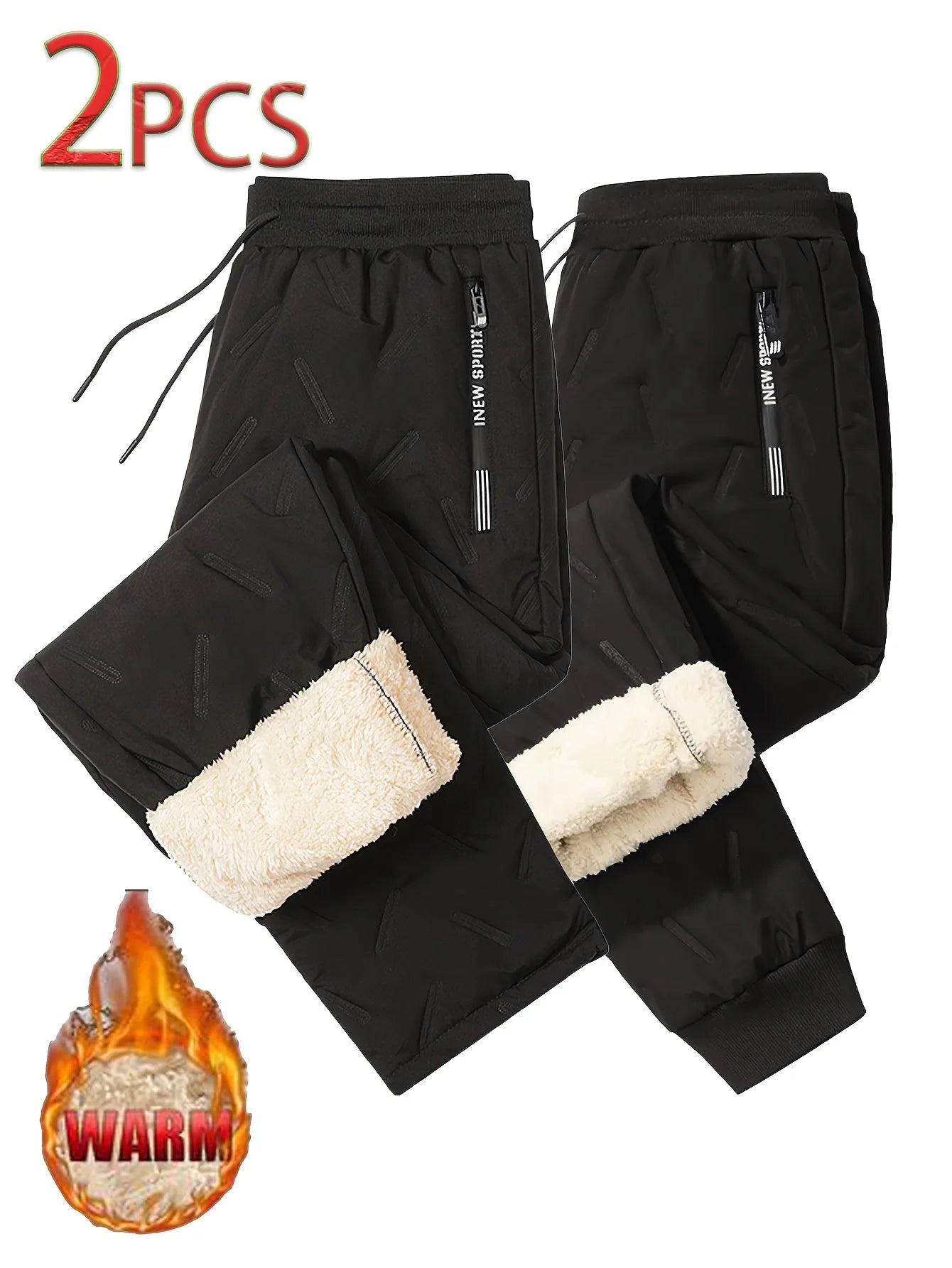 Winter Goods Plush 2pcs Men's Outdoor Snow Mountain Climbing Camping Plus Fleece Trousers Lining Winterize Padding