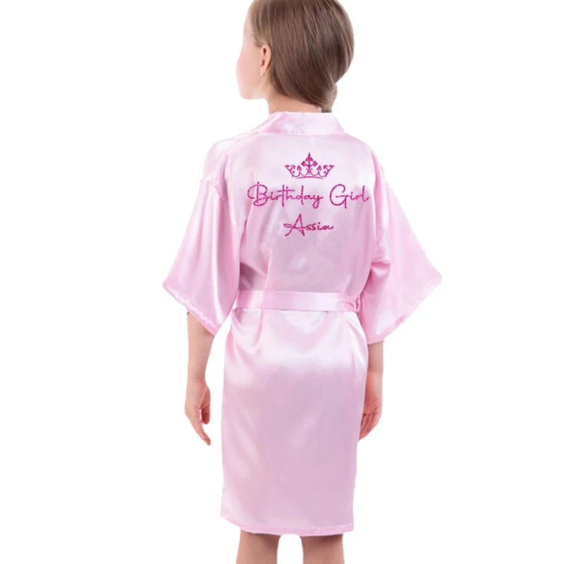 Customize Name Date Flower Girl Kimono Robes Wedding Bathrobes Pajamas Kids robe+belt Nightdress Brial Party Kid Robe