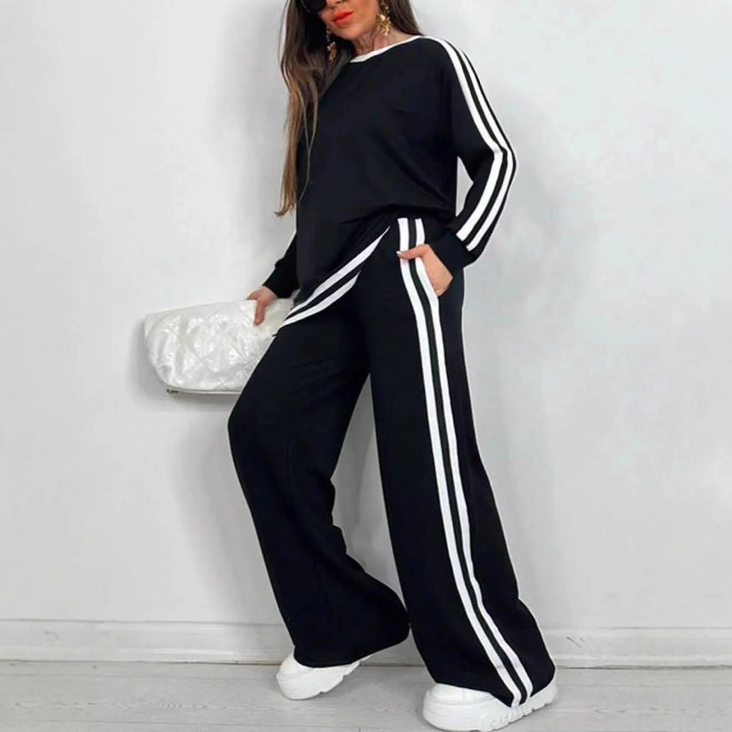 2025 Women's Sweat Suit Spring Autumn New Leisure Clothing Fashion Elegant Tops T-shirt Pants 2 Two Piece Set For Women