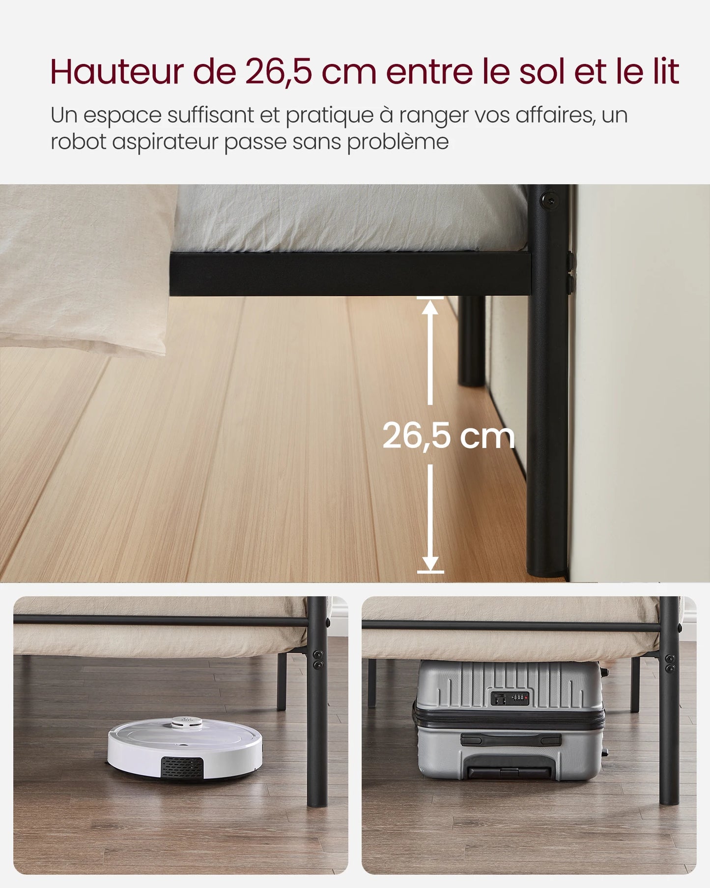 90 x 190 Bed Frame with Metal Base, Single Bed, Metal, Easy Assembly, for Small Spaces, Guest Room, Teen Room, Ink Black/White