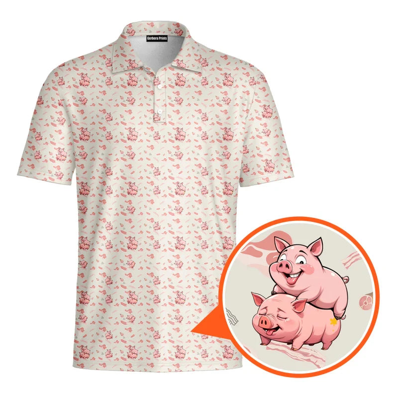 Funny Pig Pattern 3D Printed Polo Golf Shirt For Men New Design Daily Casual Sports Button T-shirt Short Sleeves Outdoor Tee Top