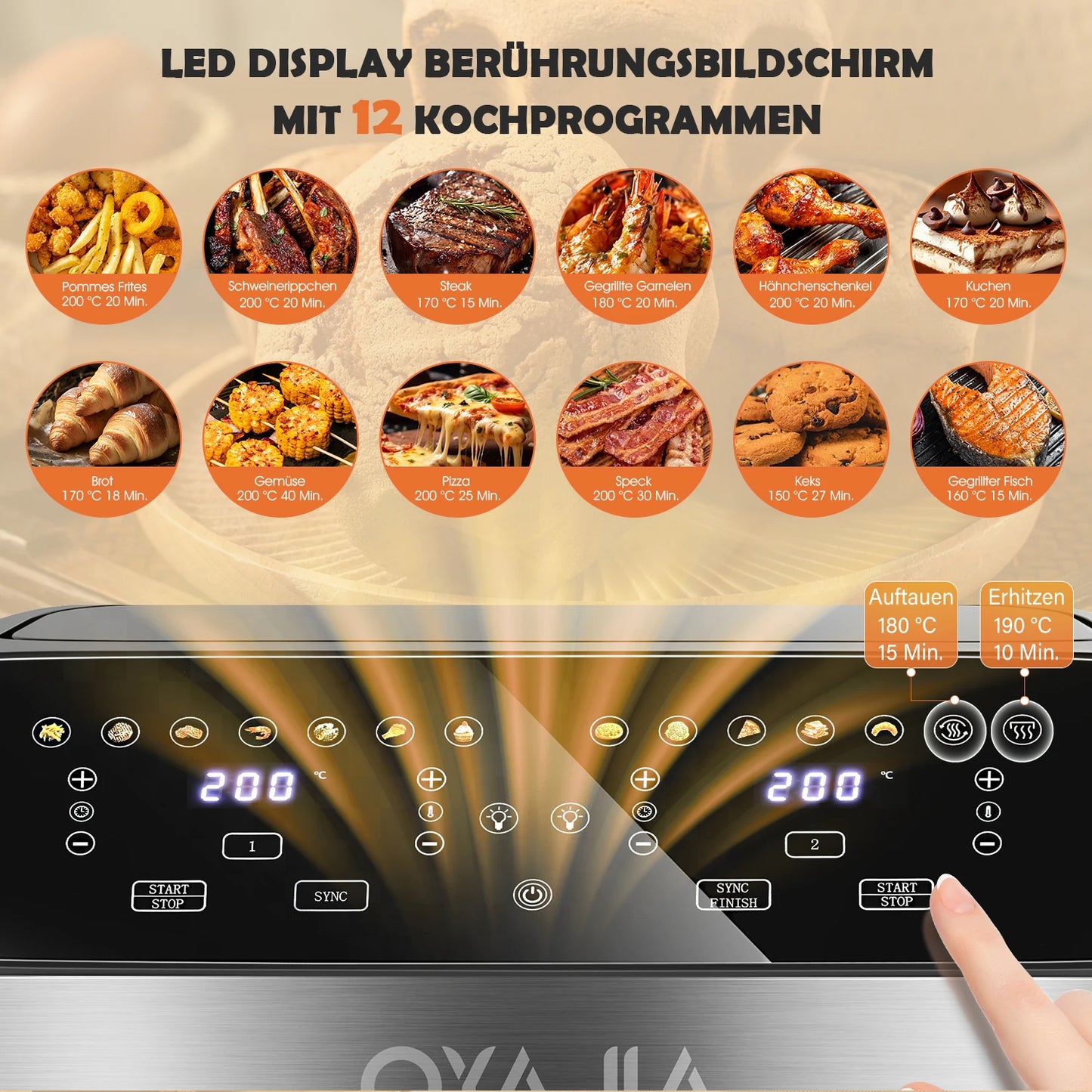 Air Fryer 10 L With Removable Divider, Viewing Window, Digital LED Touch Display, 12 Functions, Hot Air Circulation, 2600 W