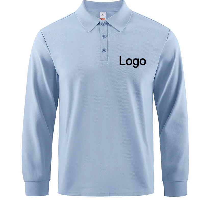 Custom Polo Shirts Mens Autumn Long Sleeves T-Shirts DIY Logo/Graphic Tees Commuting Breathable Lapel Tops Basic Male Clothes