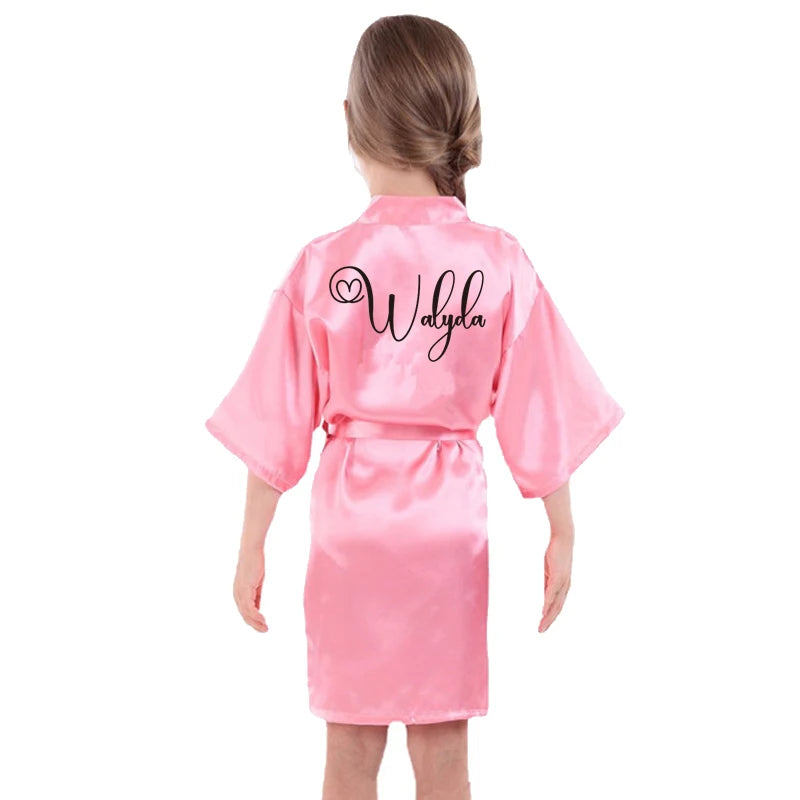 Customize Name Date Flower Girl Kimono Robes Wedding Bathrobes Pajamas Kids robe+belt Nightdress Brial Party Kid Robe