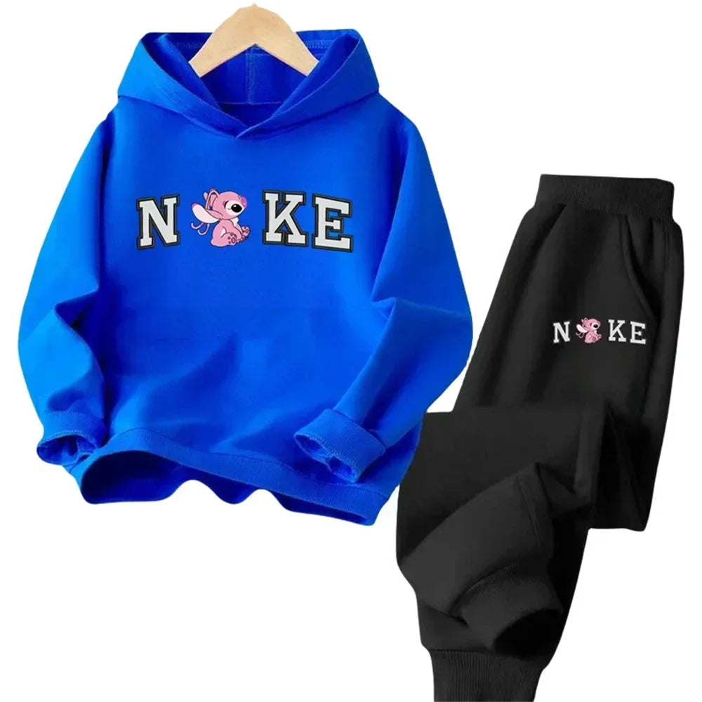 Ensemble sweat-shirt à capuche pour enfants, dessin animé Stitch, pour garçons et filles, automne et hiver, voyage en plein air,