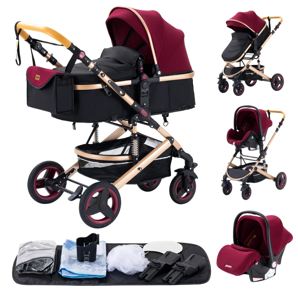 Compact 3-in-1 baby pushchair, infant car seat, portable infant travel system, lightweight pushchair, two-way pushchair