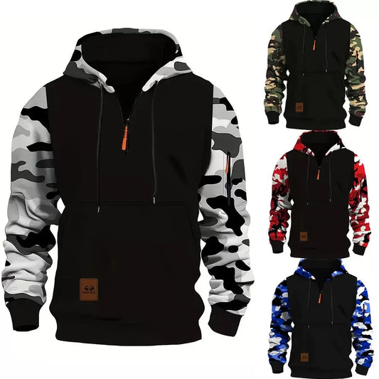 Autumn and Spring New Fashion Trend Print Thickened Warm Hooded Sweatshirt Men's Loose Sports Large Size High Quality Outerwear