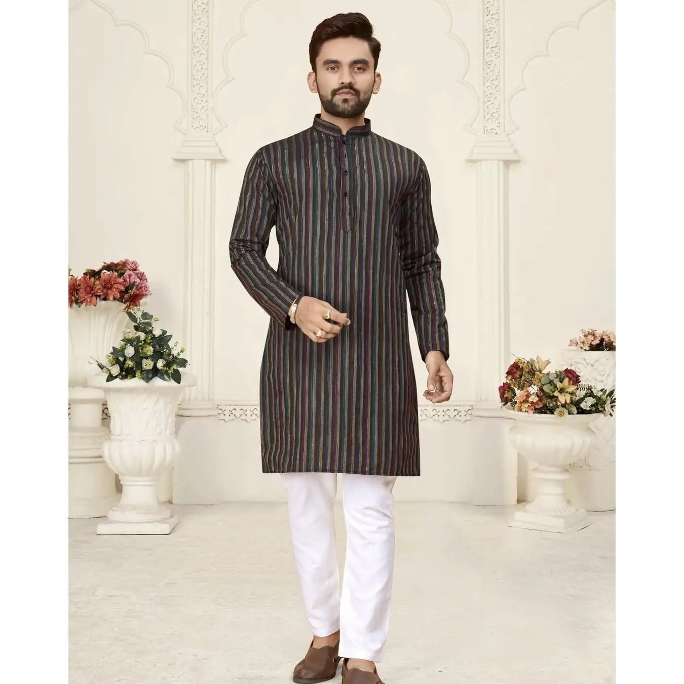 2025 Summer Men'S Digital Printed Kurta Vardha Regular Fit Mandarin Collar Long Kurtas Style For Men