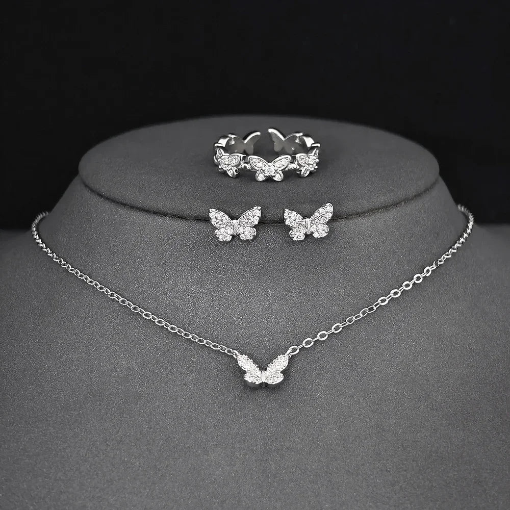 Unique Design Silver Color Butterfly Jewelry Set for Women Valentine's Day Gift Jewelry Wholesale Moonso E6863-r8418-x6228