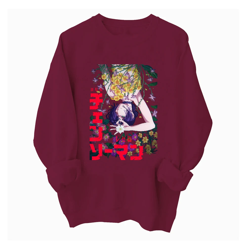 Anime Chainsaw Man Reze Arc Sweatshirt Sweatshirt 2 Sided Harajuku Round Neck Long Sleeve Oversize Hoodie