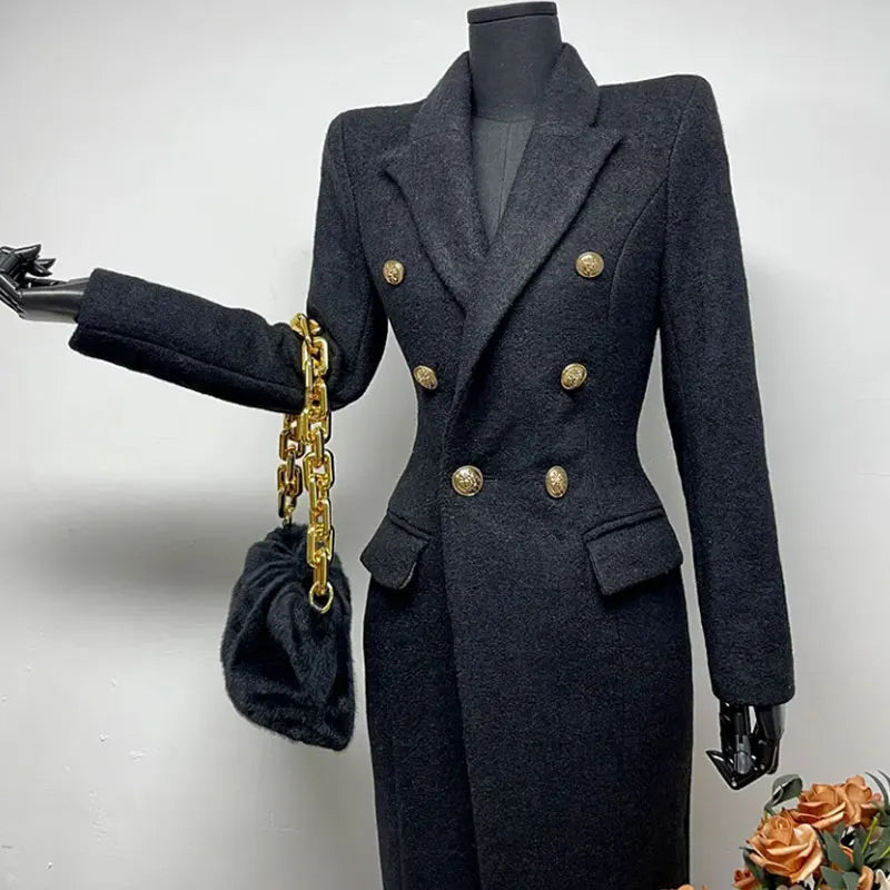 Woman Winter Coats 2025 New Style Fashionable Elegant Woolen Coat High End Professional Slimming Solid Color Long Outerwears