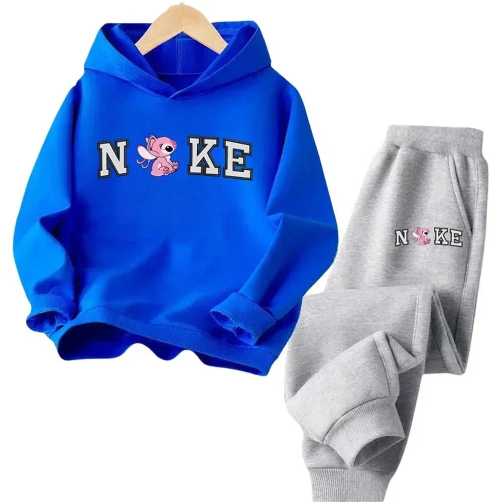 Ensemble sweat-shirt à capuche pour enfants, dessin animé Stitch, pour garçons et filles, automne et hiver, voyage en plein air,