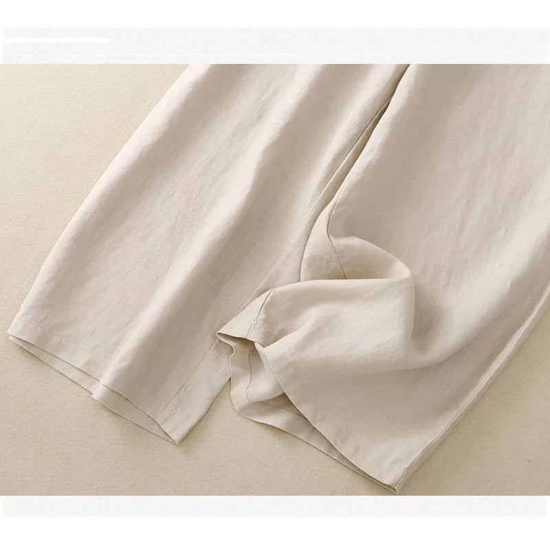 Summer Pants For Women Cotton Linen Large Size Wide Leg Pants Femme Arts Style Elastic Waist Solid Casual Loose Pantalon