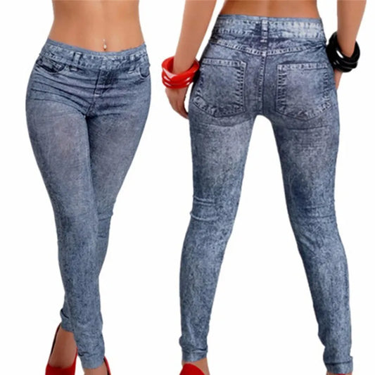 Women Fitness Blue Leggins Leggings Jeans For Women Denim Pants With Pocket Slim Leggings
