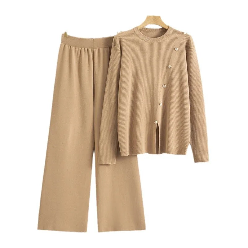 Women Two Piece Set Muslim Knitted Pullover Sweater Wide Leg Pant Casual Knit Outfits Suits Musulman Ensemble Autumn Winter