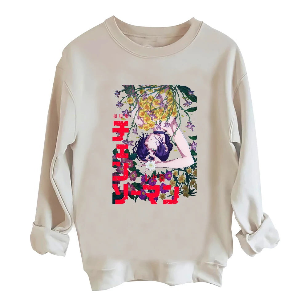 Anime Chainsaw Man Reze Arc Sweatshirt Sweatshirt 2 Sided Harajuku Round Neck Long Sleeve Oversize Hoodie