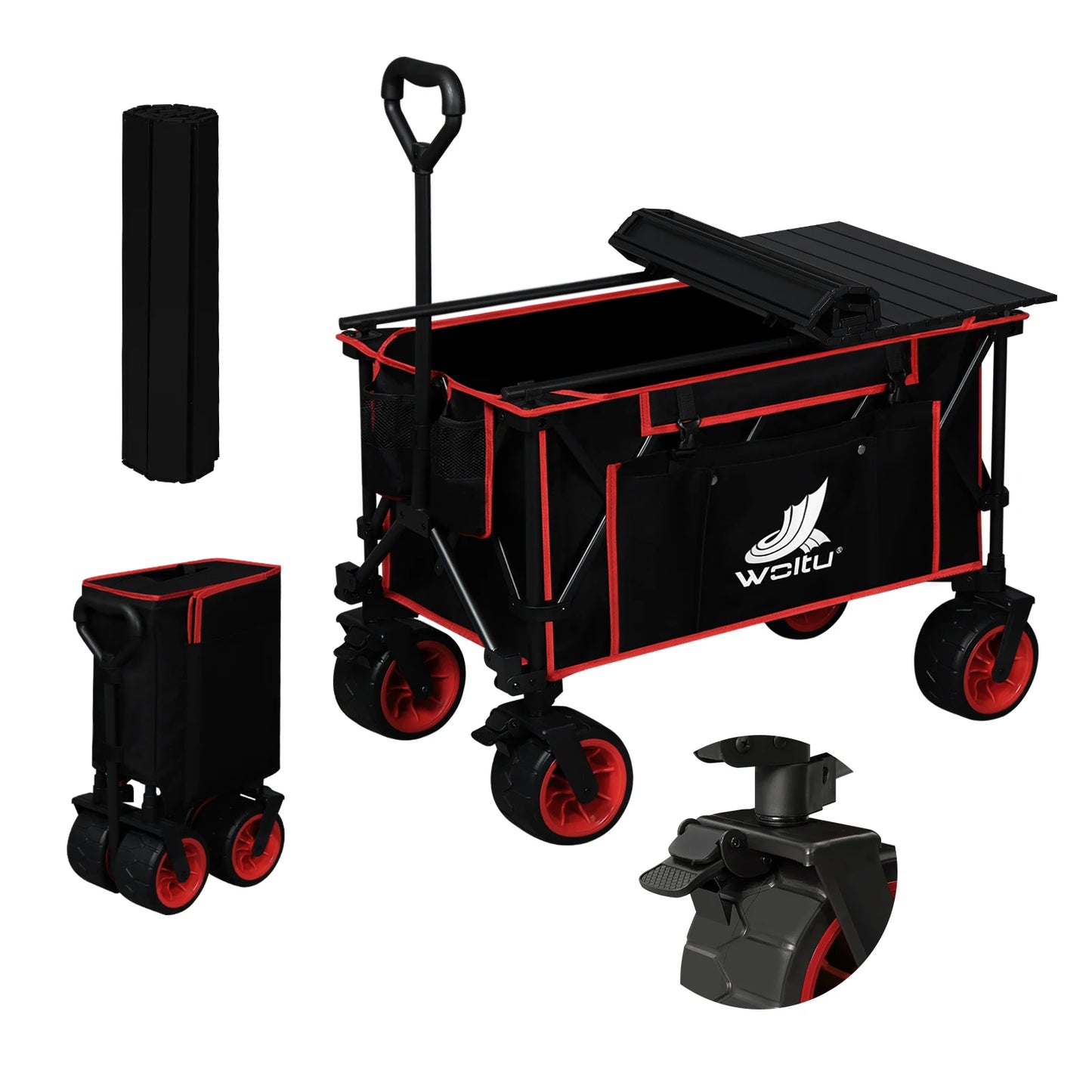 Foldable Wagon Garden Cart with Removable Tray Wheels Large Capacity Transport Cart for Picnic Beach Camping  Shopping