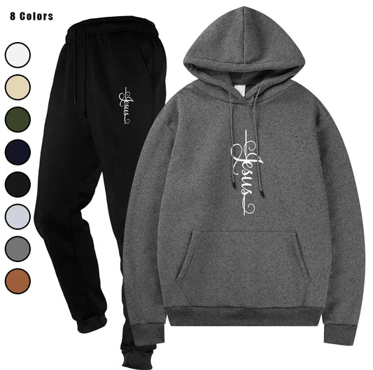 Basic Fleece Hoodies And SweatPants Set Men's Ensemble Track Suit Sportswear Unisex for Jogging