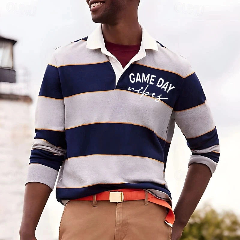 2026 New Striped Polo Shirts For Men Simple Fashion Long Sleeve 3D Printed Golf Polo Shirt Casual Oversized Daily Wear Tops