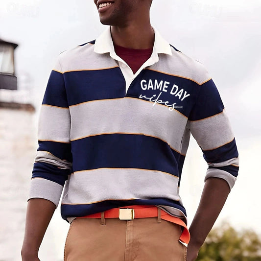 2026 New Striped Polo Shirts For Men Simple Fashion Long Sleeve 3D Printed Golf Polo Shirt Casual Oversized Daily Wear Tops