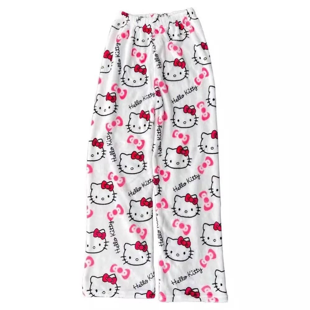 Cartoon Hello Kittys Pajamas Women's Flannel Pajama Pants Autumn and Winter Loose Casual Pant Thicken Warm Leisure Home Clothing