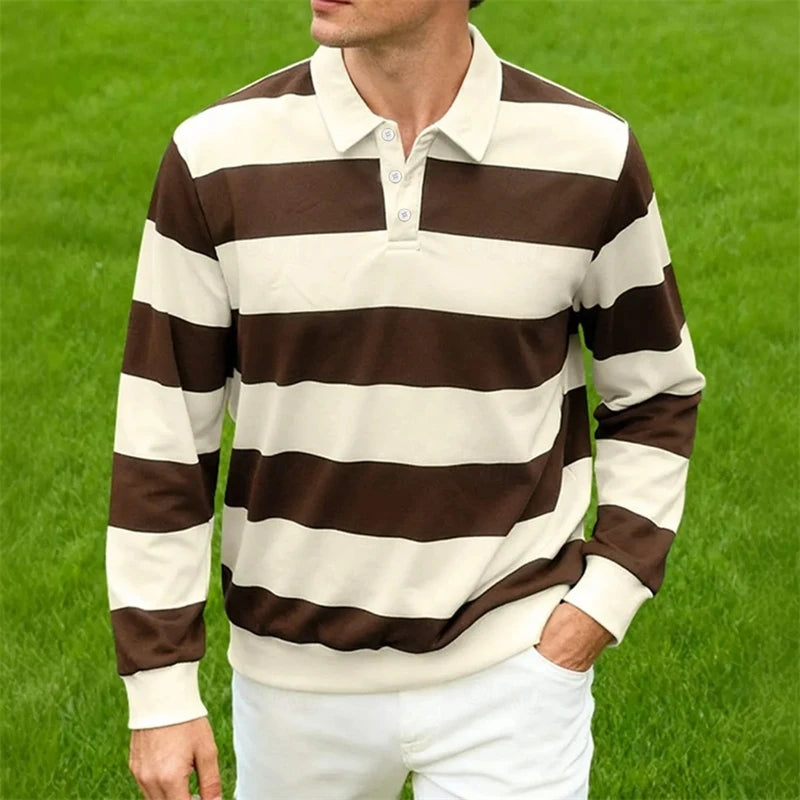 2026 New Striped Polo Shirts For Men Simple Fashion Long Sleeve 3D Printed Golf Polo Shirt Casual Oversized Daily Wear Tops