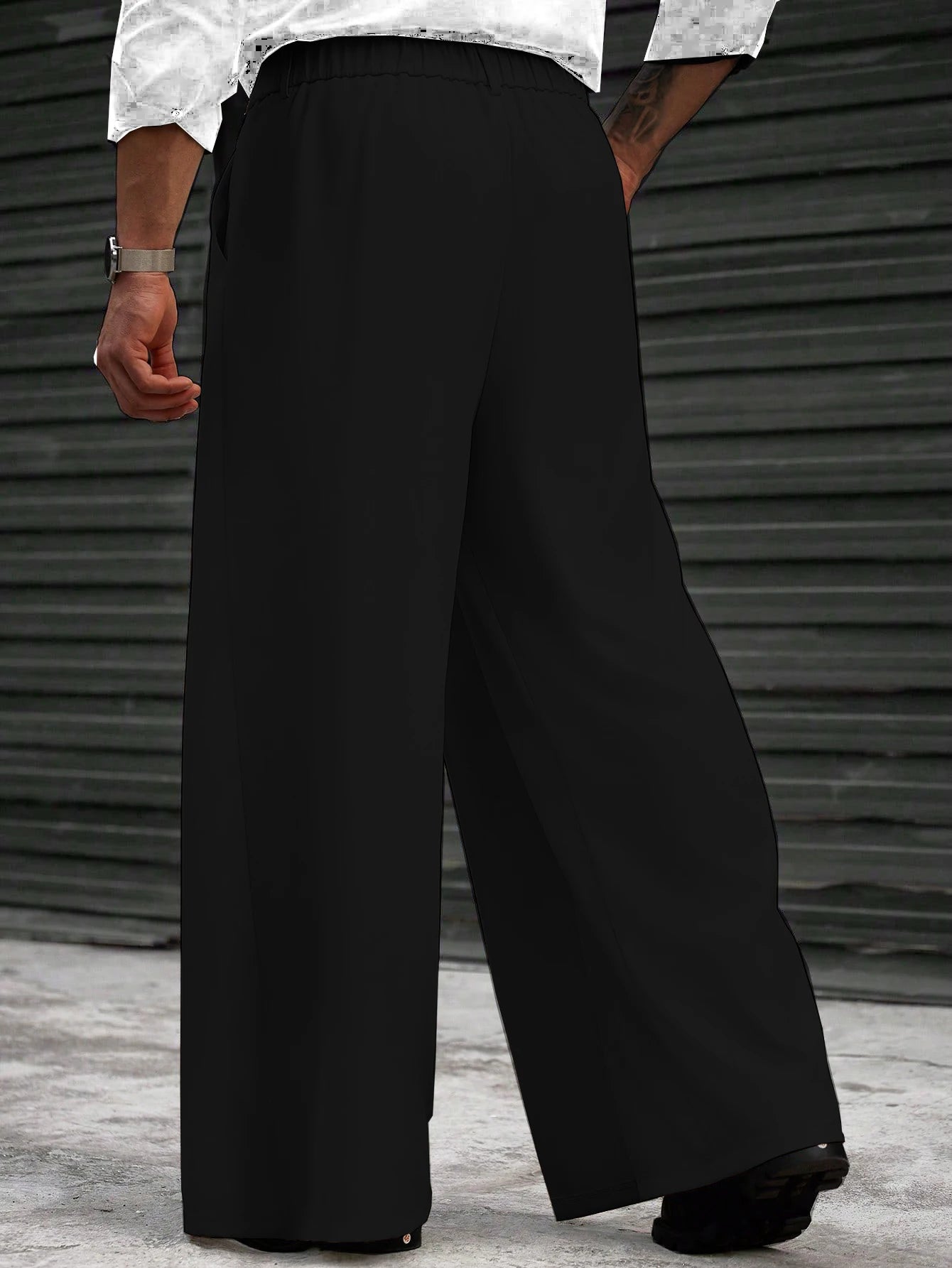 Homme plus Size Men's Solid Color Pocket Loose Wide Leg Casual Trousers