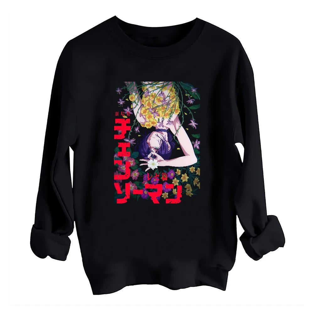 Anime Chainsaw Man Reze Arc Sweatshirt Sweatshirt 2 Sided Harajuku Round Neck Long Sleeve Oversize Hoodie