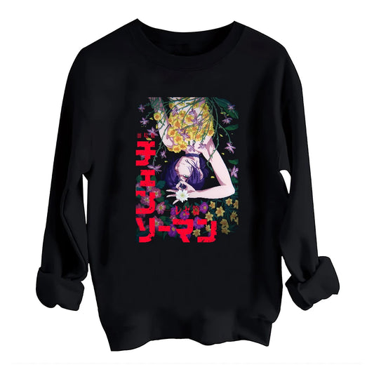 Anime Chainsaw Man Reze Arc Sweatshirt Sweatshirt 2 Sided Harajuku Round Neck Long Sleeve Oversize Hoodie