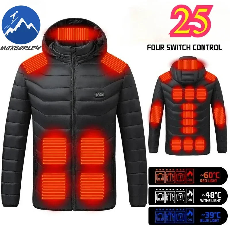 25/21 Areas Heated Jacket Men Warm Vest USB Self Heating Jackets Women Heated Down Coat Ski Camping Hiking Winter Cotton Clothes