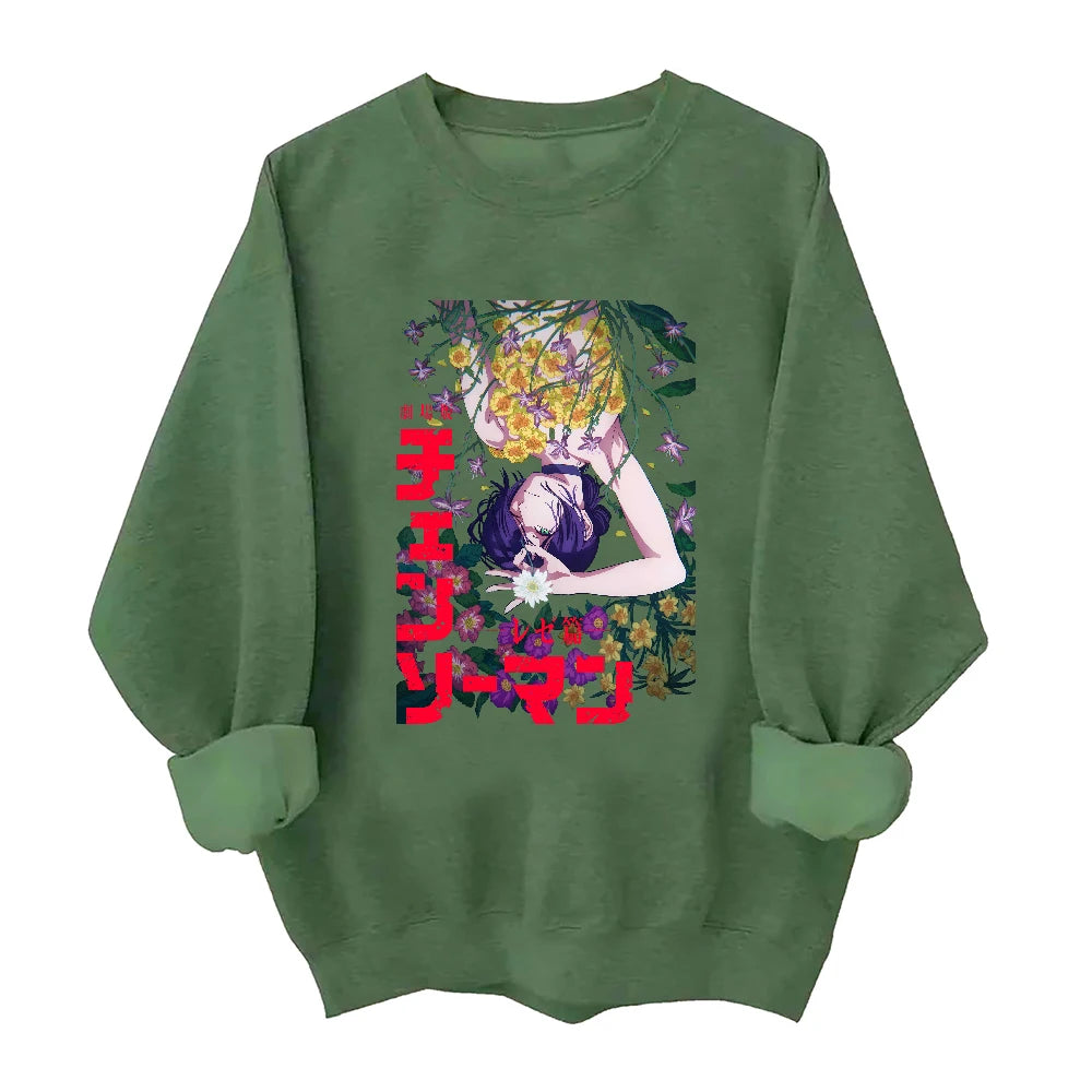 Anime Chainsaw Man Reze Arc Sweatshirt Sweatshirt 2 Sided Harajuku Round Neck Long Sleeve Oversize Hoodie